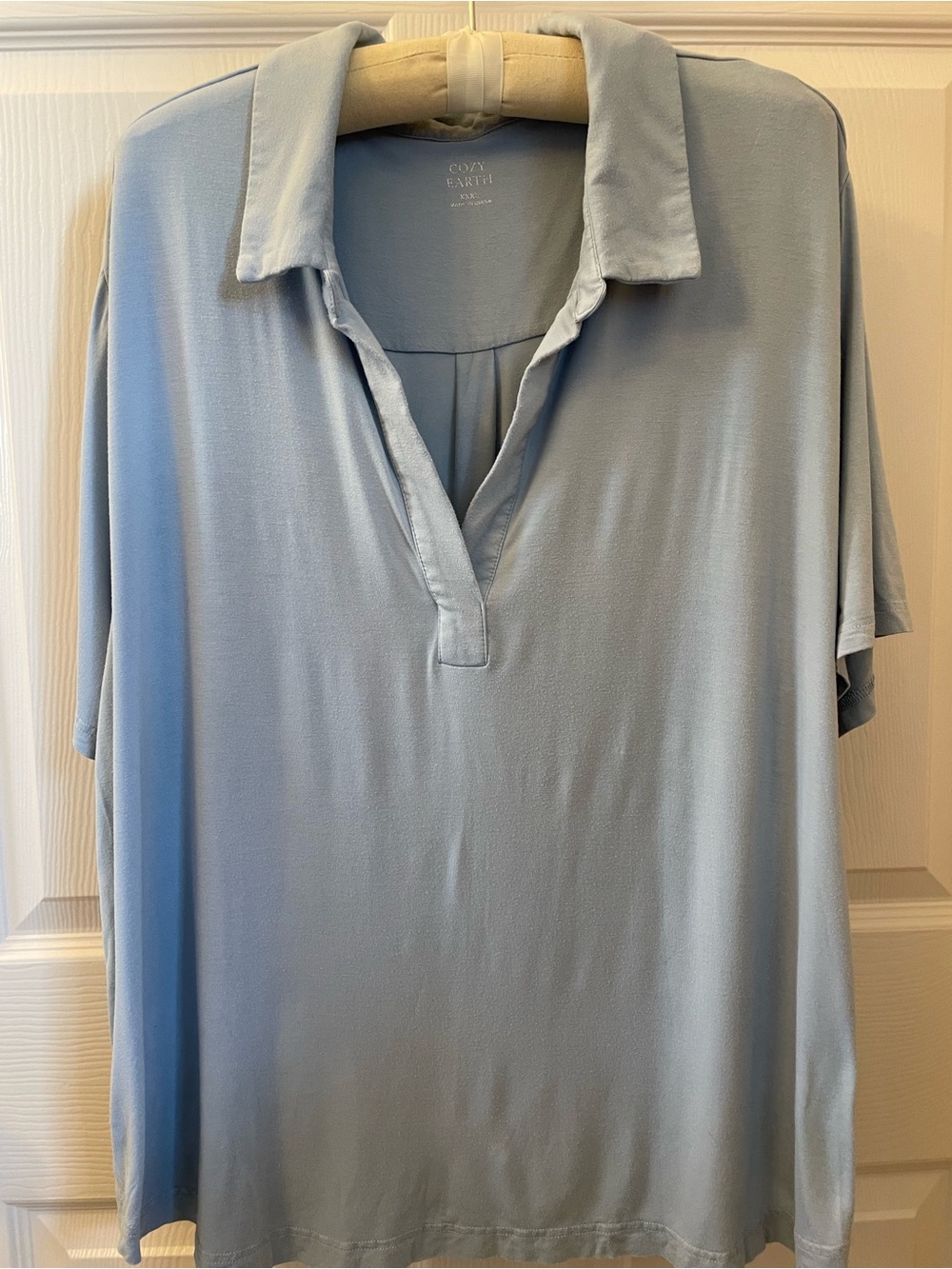 Cozy Earth Women's Light Blue Bamboo Short Sleeve Polo Tee